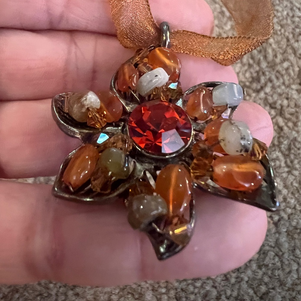 Rachel Abroms Handcrafted Semi-Precious Stone Metal choker on ribbon.